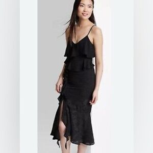 NWT Target Wild Fable Black Ruffle Lined Dress Adjustable Spaghetti Straps (XXS)